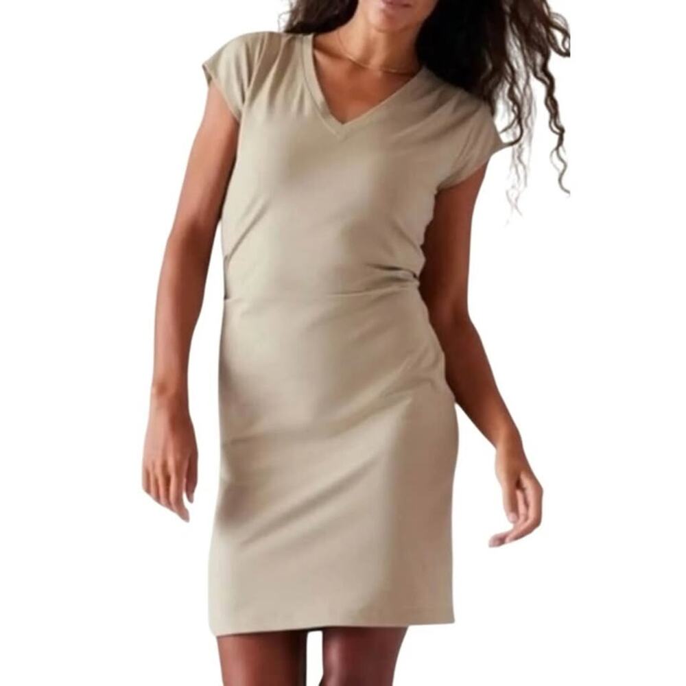 Athleta Women’s Medium Tan Effortless Tee Ruched Cotton Spandex Dress